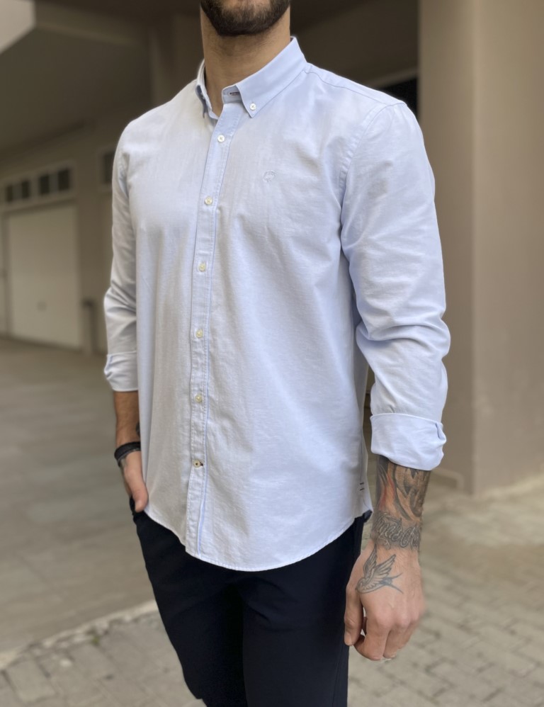 Ανδρικό σιέλ πουκάμισο με γιακά 1754S φωτογραφία